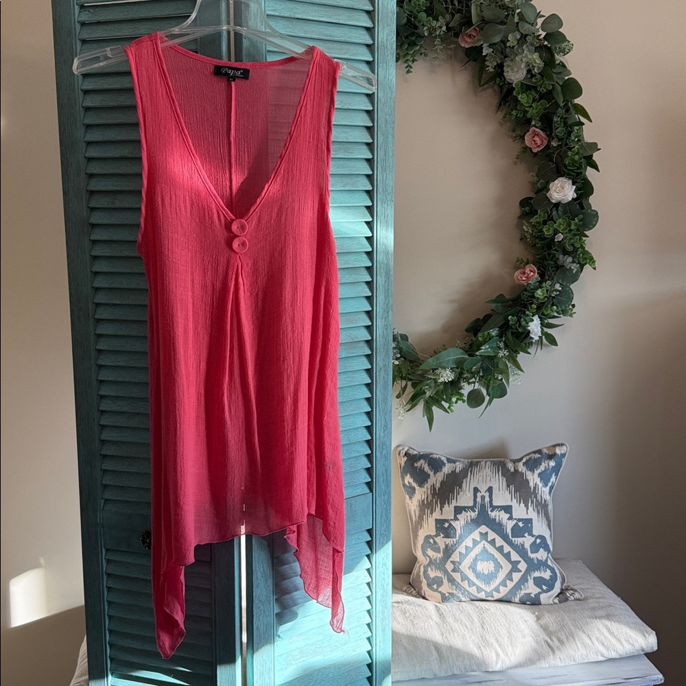 Pink Sleeveless Asymmetrical Swim Coverup